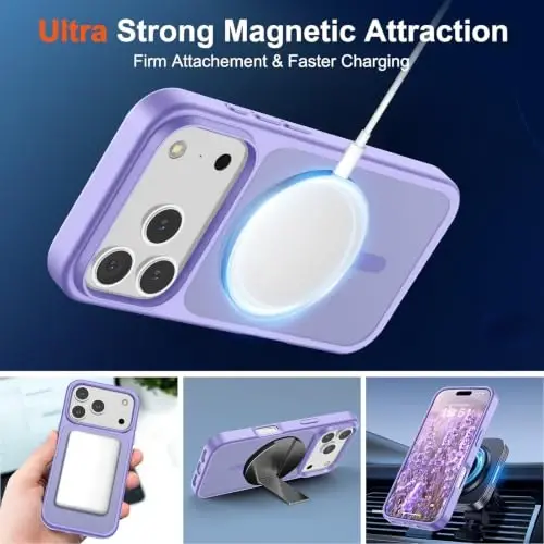 SUPFINE Magnetic for iPhone 17 Pro Max Case (MagSafe bilan mos keladi)(Harbiy darajadagi tushishdan himoya) Yarim oʻtkazgichli mat zarbga chidamli barmoq izlariga qarshi telefon qopqogʻi 2025, Binafsha - 4