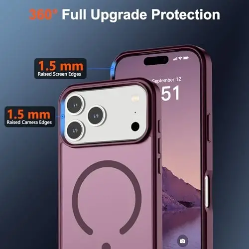 SUPFINE Magnetic for iPhone 17 Pro Max Case (MagSafe bilan mos keladi)(Harbiy darajadagi tushishdan himoya) Yarim shaffof matli zarbga chidamli barmoq izlariga qarshi telefon qopqog'i 2025, vino rangi - 4