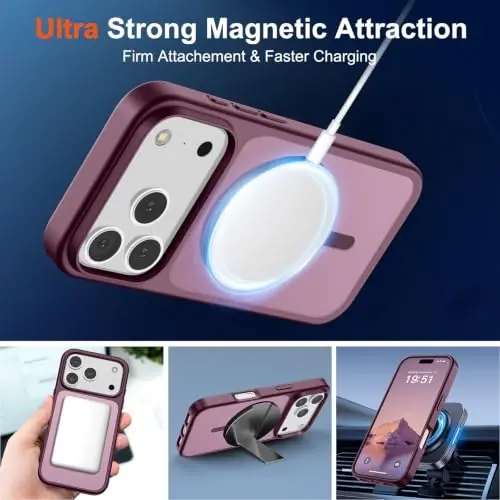 SUPFINE Magnetic for iPhone 17 Pro Max Case (MagSafe bilan mos keladi)(Harbiy darajadagi tushishdan himoya) Yarim shaffof matli zarbga chidamli barmoq izlariga qarshi telefon qopqog'i 2025, vino rangi - 4