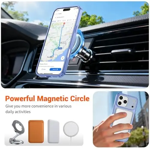 SUPFINE Magnetic for iPhone 17 Pro Max Case (MagSafe bilan mos keladi)(Harbiy darajadagi tushishdan himoya)(Kamera himoyasi) Shaffof Mat zarbaga chidamli telefon g'ilofi, Ko'k binafsha - 4