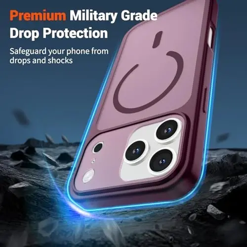 SUPFINE Magnetic for iPhone 17 Pro Max Case (MagSafe bilan mos keladi)(Harbiy darajadagi tushishdan himoya)(Kamera himoyasi) Shaffof Mat zarbaga chidamli telefon g‘ilofi, Sharob Qizili - 3