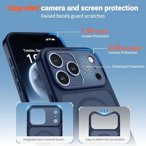 SUPFINE Magnetic for iPhone 17 Pro Max Case (MagSafe bilan mos keladi)(Harbiy darajadagi tushishdan himoya)(Kamera himoyasi) Shaffof Mat zarbaga chidamli telefon g‘ilofi, To‘q Ko‘k - 6