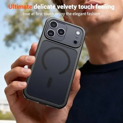 SUPFINE Magnetic for iPhone 17 Pro Max Case (MagSafe bilan mos keladi)(Harbiy darajadagi tushishdan himoya)(Kamera himoyasi) Shaffof mat zarbga chidamli telefon g'ilofi 2025, Qora - 6