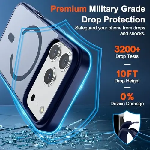 SUPFINE Magnetic for iPhone 17 Pro Max Case (MagSafe bilan mos)(Harbiy darajadagi tushishdan himoya) Yarim shaffof mat, barmoq izlariga qarshi telefon qopqog'i 2025, to'q ko'k - 3