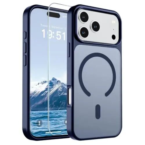 SUPFINE Magnetic for iPhone 17 Pro Max Case (MagSafe bilan mos)(Harbiy darajadagi tushishdan himoya) Yarim shaffof mat, barmoq izlariga qarshi telefon qopqog'i 2025, to'q ko'k 