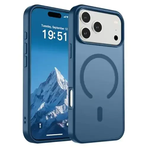 SUPFINE Magnetic for iPhone 17 Pro Max Case (MagSafe bilan mos)(Harbiy darajadagi tushishdan himoya) Yarim shaffof mat Shokga chidamli, barmoq izlariga qarshi telefon qopqog'i 2025, To'q ko'k 