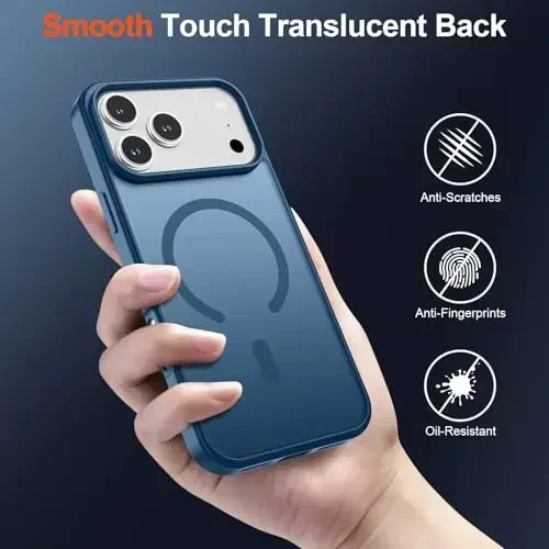 SUPFINE Magnetic for iPhone 17 Pro Max Case (MagSafe bilan mos)(Harbiy darajadagi tushishdan himoya) Yarim shaffof mat Shokga chidamli, barmoq izlariga qarshi telefon qopqog'i 2025, To'q ko'k - 6
