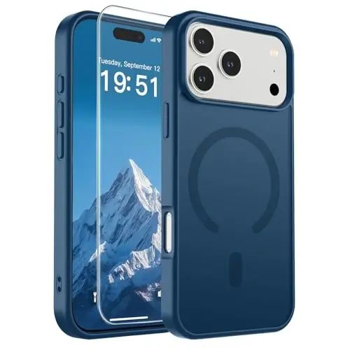 SUPFINE Magnetic for iPhone 17 Pro Max Case (MagSafe bilan mos)(Harbiy darajadagi tushishdan himoya) Yarim shaffof mat Shokga chidamli, barmoq izlariga qarshi telefon qopqog'i 2025, To'q ko'k - SUPFINE