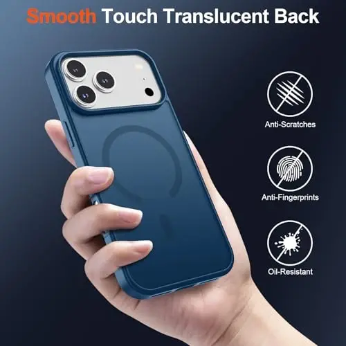 SUPFINE Magnetic for iPhone 17 Pro Max Case (MagSafe bilan mos)(Harbiy darajadagi tushishdan himoya) Yarim shaffof mat Shokga chidamli, barmoq izlariga qarshi telefon qopqog'i 2025, To'q ko'k - 5