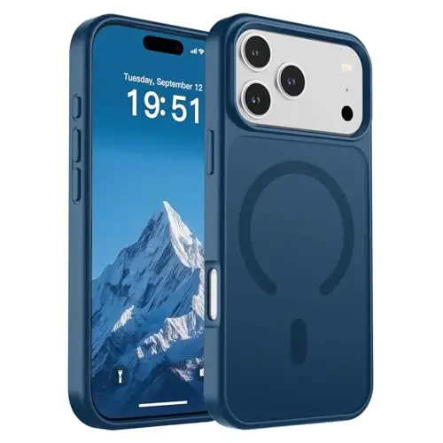 SUPFINE Magnetic for iPhone 17 Pro Max Case (MagSafe bilan mos)(Harbiy darajadagi tushishdan himoya) Yarim shaffof mat Shokga chidamli, barmoq izlariga qarshi telefon qopqog'i 2025, To'q ko'k - 5