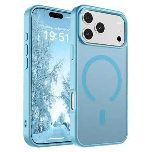 SUPFINE Magnetic for iPhone 17 Pro Max Case (MagSafe bilan mos)(Harbiy darajadagi tushishdan himoya) Yarim shaffof mat zarbga chidamli, barmoq izlariga qarshi telefon qopqog'i 2025, och ko'k - 1