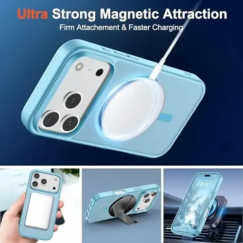 SUPFINE Magnetic for iPhone 17 Pro Max Case (MagSafe bilan mos)(Harbiy darajadagi tushishdan himoya) Yarim shaffof mat zarbga chidamli, barmoq izlariga qarshi telefon qopqog'i 2025, och ko'k - 5