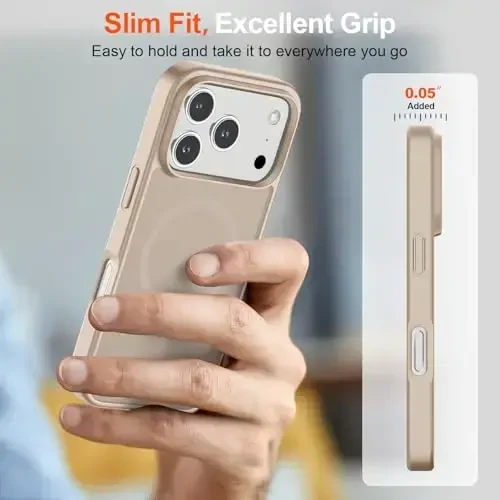 SUPFINE Magnetic for iPhone 17 Pro Max Case (MagSafe bilan mos)(Harbiy darajadagi tushishdan himoya) Yarim shaffof mat zarbga chidamli barmoq izlariga qarshi telefon qopqog'i 2025, Sahro Oltin - 7