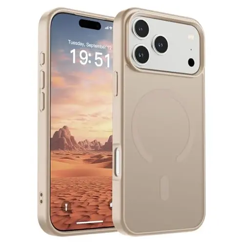 SUPFINE Magnetic for iPhone 17 Pro Max Case (MagSafe bilan mos)(Harbiy darajadagi tushishdan himoya) Yarim shaffof mat zarbga chidamli barmoq izlariga qarshi telefon qopqog'i 2025, Sahro Oltin - SUPFINE