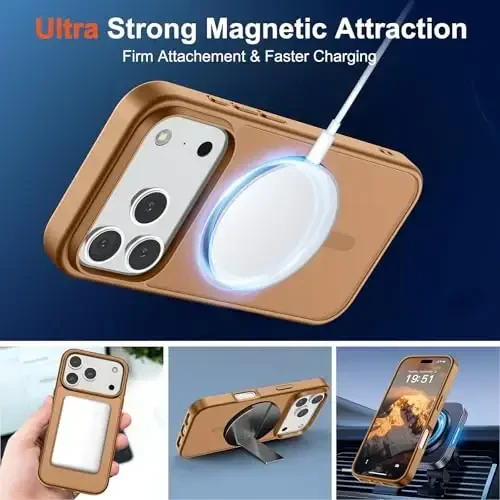 SUPFINE Magnetic for iPhone 17 Pro Max Case (MagSafe bilan mos)(Harbiy darajadagi tushishdan himoya) Yarim shaffof matli zarbga chidamli barmoq izlariga qarshi telefon qopqog'i 2025, Jigarrang - 5