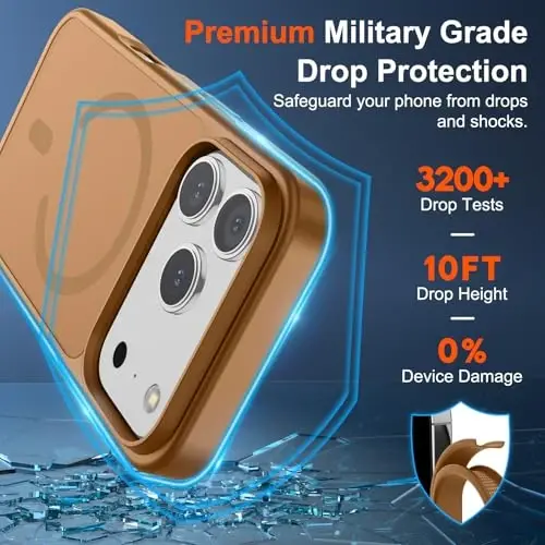 SUPFINE Magnetic for iPhone 17 Pro Max Case (MagSafe bilan mos)(Harbiy darajadagi tushishdan himoya) Yarim shaffof matli zarbga chidamli barmoq izlariga qarshi telefon qopqog'i 2025, Jigarrang 