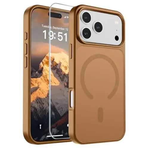 SUPFINE Magnetic for iPhone 17 Pro Max Case (MagSafe bilan mos)(Harbiy darajadagi tushishdan himoya) Yarim shaffof matli zarbga chidamli barmoq izlariga qarshi telefon qopqog'i 2025, Jigarrang - 1