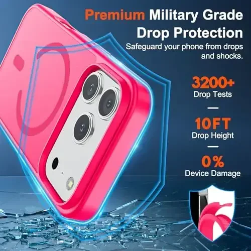 SUPFINE Magnetic for iPhone 17 Pro Max Case (MagSafe bilan mos)(Harbiy darajadagi tushishdan himoya) Yarim shaffof mato zarbga chidamli barmoq iziga qarshi telefon qopqog'i 2025, Hot Pink - 3