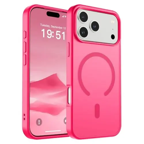 SUPFINE Magnetic for iPhone 17 Pro Max Case (MagSafe bilan mos)(Harbiy darajadagi tushishdan himoya) Yarim shaffof mato zarbga chidamli barmoq iziga qarshi telefon qopqog'i 2025, Hot Pink 