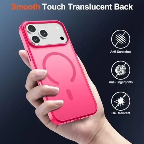 SUPFINE Magnetic for iPhone 17 Pro Max Case (MagSafe bilan mos)(Harbiy darajadagi tushishdan himoya) Yarim shaffof mato zarbga chidamli barmoq iziga qarshi telefon qopqog'i 2025, Hot Pink - 6