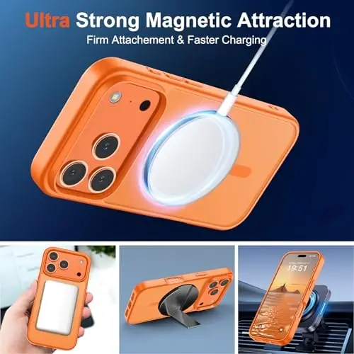 SUPFINE Magnetic for iPhone 17 Pro Max Case with Screen Protector (Compatible with MagSafe)(Military Grade Drop Protection) Translucent Matte Shockproof Phone Cover,Starry Orange - 5