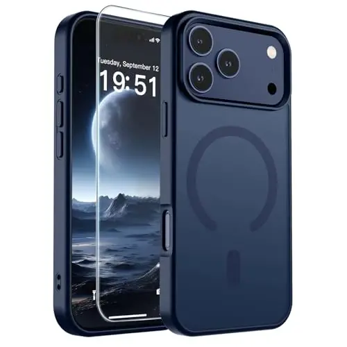 SUPFINE Magnetic for iPhone 17 Pro Max Case with Screen Protector (Compatible with MagSafe)(Military Grade Drop Protection) Translucent Matte Shockproof with Anti-Fingerprint Phone Cover,Dark Blue 