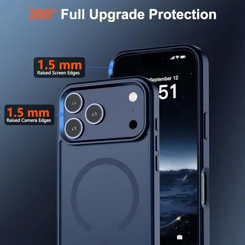 SUPFINE Magnetic for iPhone 17 Pro Max Case with Screen Protector (Compatible with MagSafe)(Military Grade Drop Protection) Translucent Matte Shockproof with Anti-Fingerprint Phone Cover,Dark Blue - 4