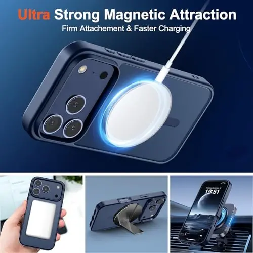 SUPFINE Magnetic for iPhone 17 Pro Max Case with Screen Protector (Compatible with MagSafe)(Military Grade Drop Protection) Translucent Matte Shockproof with Anti-Fingerprint Phone Cover,Dark Blue - 5