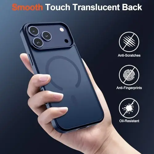 SUPFINE Magnetic for iPhone 17 Pro Max Case with Screen Protector (Compatible with MagSafe)(Military Grade Drop Protection) Translucent Matte Shockproof with Anti-Fingerprint Phone Cover,Dark Blue - 6