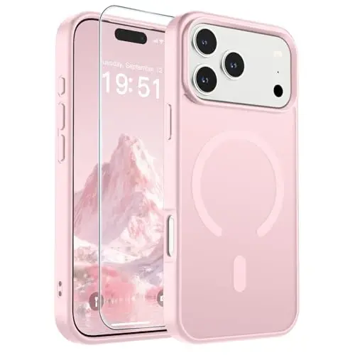 SUPFINE Magnetic for iPhone 17 Pro Max Case with Screen Protector (Compatible with MagSafe)(Military Grade Drop Protection) Translucent Matte Shockproof with Anti-Fingerprint Phone Cover,Light Pink - 1