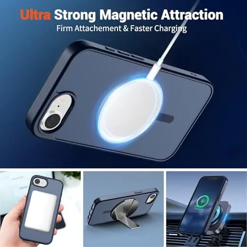 SUPFINE Magnetic for iPhone 17e Case/iPhone 16e Case (Compatible with MagSafe) (Military Grade Drop Protection) Translucent Matte Shockproof Phone Cover,Dark Blue - 3