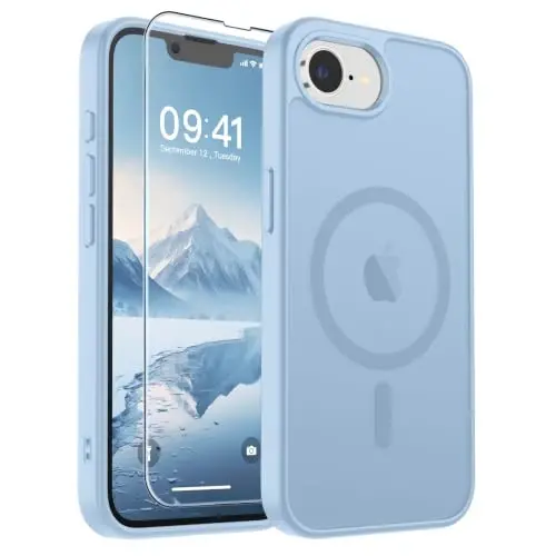 SUPFINE Magnetic for iPhone 17e Case/iPhone 16e Case Glacier Blue | With Screen Protector, Translucent Matte, Compatible with MagSafe, Military Grade Drop Proof, Rugged Shockproof Protective - 1