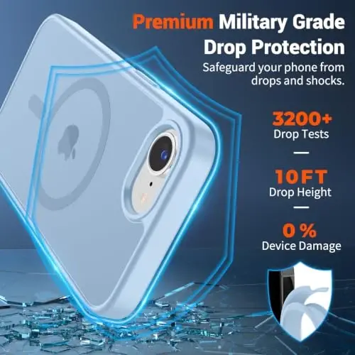 SUPFINE Magnetic for iPhone 17e Case/iPhone 16e Case Glacier Blue | With Screen Protector, Translucent Matte, Compatible with MagSafe, Military Grade Drop Proof, Rugged Shockproof Protective - 3