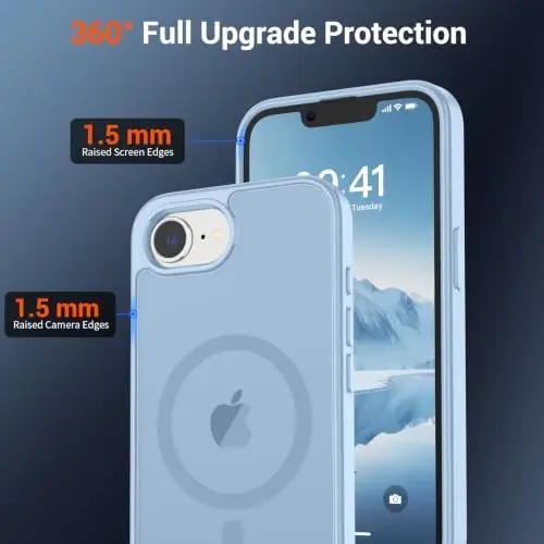 SUPFINE Magnetic for iPhone 17e Case/iPhone 16e Case Glacier Blue | With Screen Protector, Translucent Matte, Compatible with MagSafe, Military Grade Drop Proof, Rugged Shockproof Protective - 4