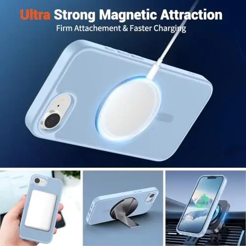 SUPFINE Magnetic for iPhone 17e Case/iPhone 16e Case Glacier Blue | With Screen Protector, Translucent Matte, Compatible with MagSafe, Military Grade Drop Proof, Rugged Shockproof Protective - 5