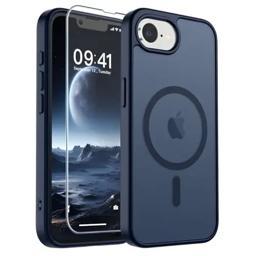 SUPFINE Magnetic for iPhone 17e Case/iPhone 16e Case with Screen Protector (Compatible with MagSafe) (Military Grade Drop Protection) Translucent Matte Shockproof Phone Cover,Dark Blue - 1