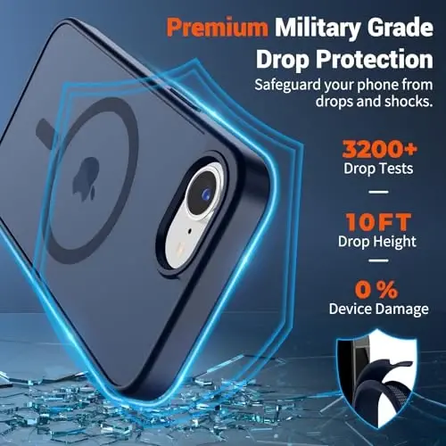 SUPFINE Magnetic for iPhone 17e Case/iPhone 16e Case with Screen Protector (Compatible with MagSafe) (Military Grade Drop Protection) Translucent Matte Shockproof Phone Cover,Dark Blue - 3