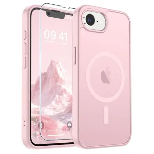 SUPFINE Magnetic for iPhone 17e Case/iPhone 16e Case with Screen Protector (Compatible with MagSafe) (Military Grade Drop Protection) Translucent Matte Shockproof Phone Cover,Light Pink 
