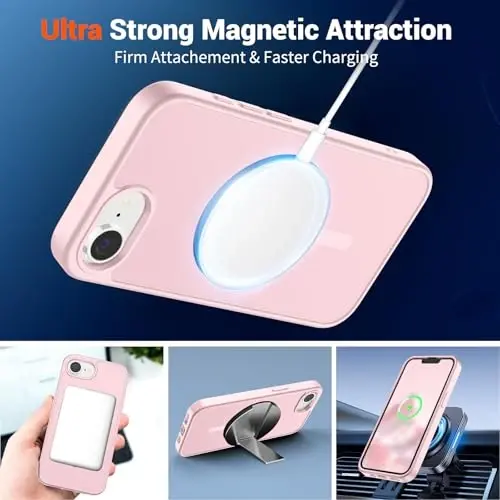 SUPFINE Magnetic for iPhone 17e Case/iPhone 16e Case with Screen Protector (Compatible with MagSafe) (Military Grade Drop Protection) Translucent Matte Shockproof Phone Cover,Light Pink - 5