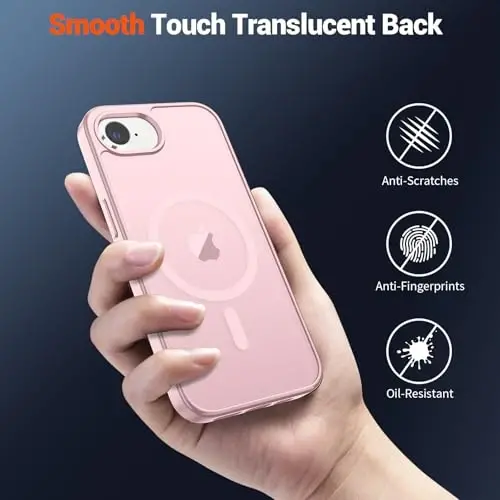 SUPFINE Magnetic for iPhone 17e Case/iPhone 16e Case with Screen Protector (Compatible with MagSafe) (Military Grade Drop Protection) Translucent Matte Shockproof Phone Cover,Light Pink - 6