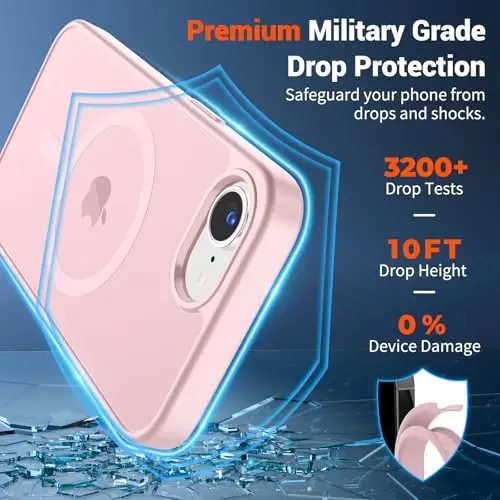 SUPFINE Magnetic for iPhone 17e Case/iPhone 16e Case with Screen Protector (Compatible with MagSafe) (Military Grade Drop Protection) Translucent Matte Shockproof Phone Cover,Light Pink - 3