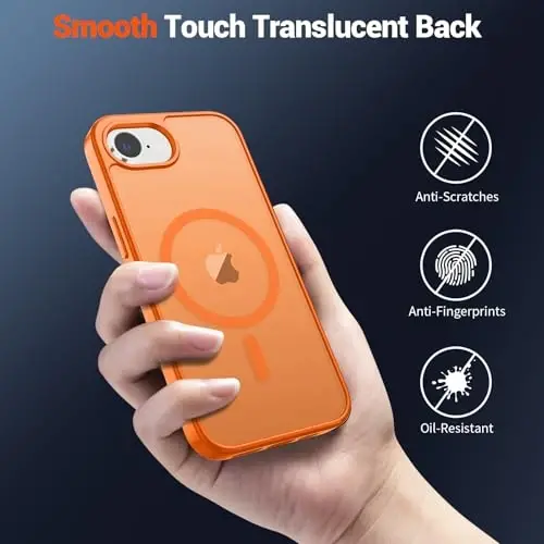 SUPFINE Magnetic for iPhone 17e Case/iPhone 16e Case with Screen Protector (Compatible with MagSafe) (Military Grade Drop Protection) Translucent Matte Shockproof Phone Cover,Starry Orange (Ekran himoyachisi bilan, MagSafe bilan mos, harbiy darajadagi tushishdan himoya, yarim shaffof matli zarbalarga chidamli g‘ilof), Yulduzli to‘q sariq rang. - 6