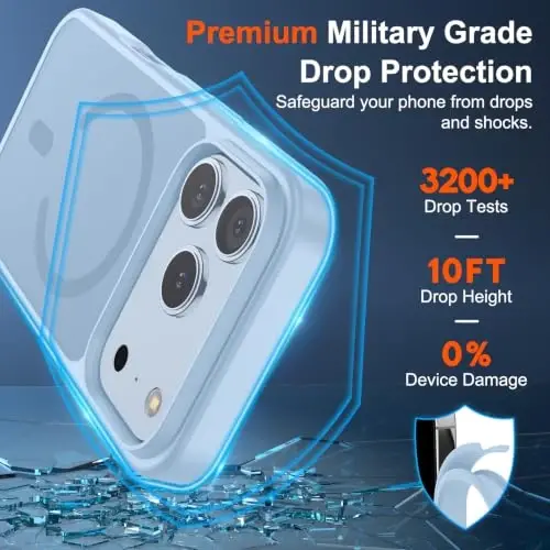 SUPFINE Magnetic for iPhone 18 Pro Case/iPhone 17 Pro Case Glacier Blue | With Screen Protector, Translucent Matte, Compatible with MagSafe, Military Grade Drop Proof, Rugged Shockproof Protective - 3