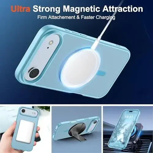 SUPFINE Magnetic for iPhone Air Case (Compatible with MagSafe)(Military Grade Drop Protection) Slim Translucent Matte Shockproof with Anti-Fingerprint Phone Cover for 17 Air,Light Blue - 5