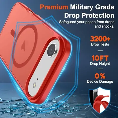 SUPFINE Magnetic for iPhone Air Case (Compatible with MagSafe)(Military Grade Drop Protection) Slim Translucent Matte Shockproof with Anti-Fingerprint Phone Cover for 17 Air,Red - 3