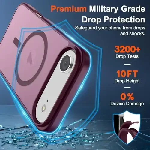 SUPFINE Magnetic for iPhone Air Case (Compatible with MagSafe)(Military Grade Drop Protection) Slim Translucent Matte Shockproof with Anti-Fingerprint Phone Cover for 17 Air,Wine Red - 3