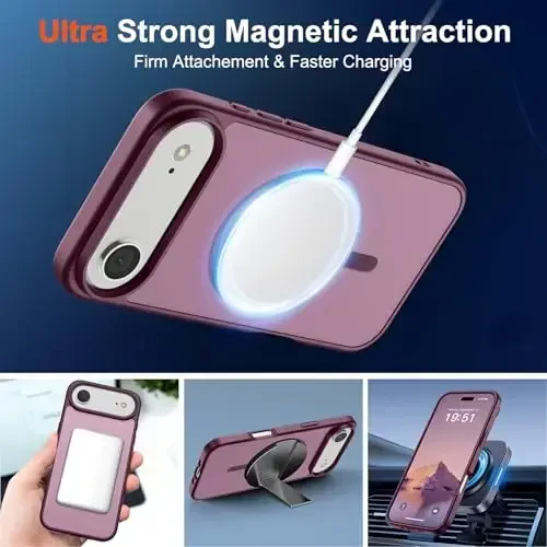 SUPFINE Magnetic for iPhone Air Case (Compatible with MagSafe)(Military Grade Drop Protection) Slim Translucent Matte Shockproof with Anti-Fingerprint Phone Cover for 17 Air,Wine Red - 5
