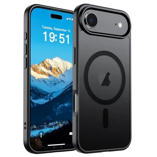SUPFINE Magnetic for iPhone Air Case (MagSafe bilan mos) (Harbiy darajadagi tushishdan himoya) Yengil yarim shaffof matli zarbga chidamli, barmoq izlariga qarshi telefon qopqog'i 17 Air, qora uchun 