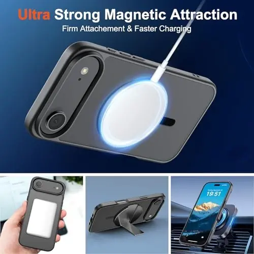 SUPFINE Magnetic for iPhone Air Case (MagSafe bilan mos) (Harbiy darajadagi tushishdan himoya) Yengil yarim shaffof matli zarbga chidamli, barmoq izlariga qarshi telefon qopqog'i 17 Air, qora uchun - 5