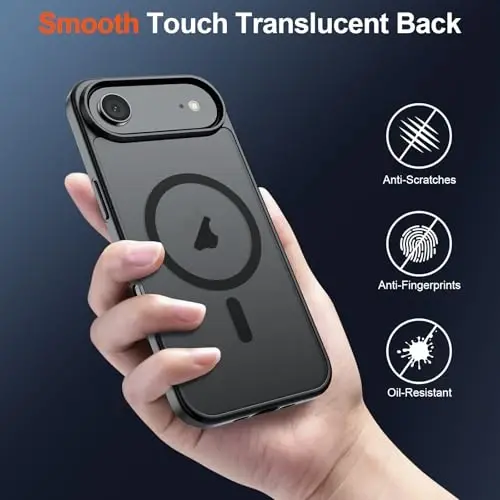 SUPFINE Magnetic for iPhone Air Case (MagSafe bilan mos) (Harbiy darajadagi tushishdan himoya) Yengil yarim shaffof matli zarbga chidamli, barmoq izlariga qarshi telefon qopqog'i 17 Air, qora uchun - 6